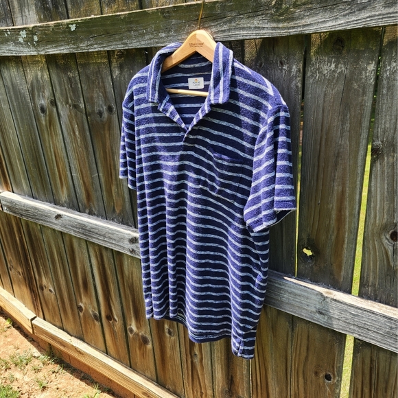 Marine Layer‎ Mens Large Blue Polo Striped Terry Cloth Beach Resort Casual - Picture 6 of 12